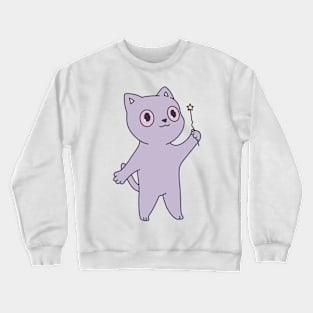 Cute purple cat illustration magic wand Crewneck Sweatshirt